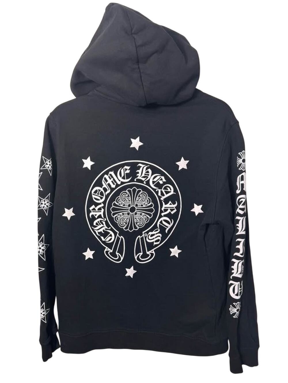 Black Chrome Gothic Cross Graphic Hoodie Sz L Streetwear Hearts Pullover
